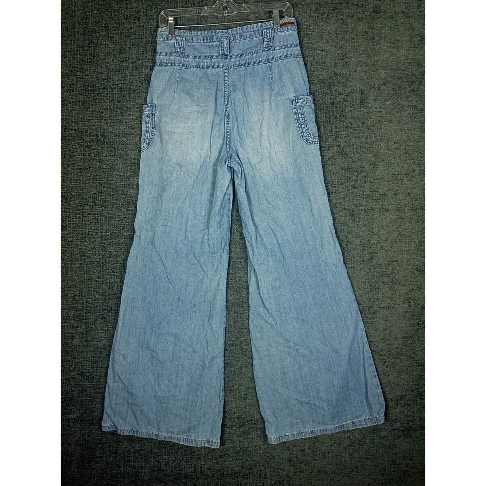 Pilcro Wide Leg Bell Bottom Patch Pocket Jeans Womens 29/30 Light Blue Denim Boh - Picture 4 of 9